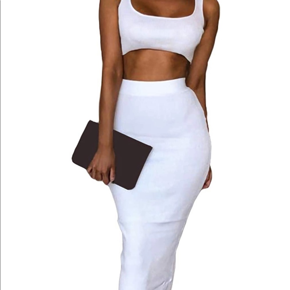 Scoop Neck Bodycon Two Piece Pencil Maxi Dress